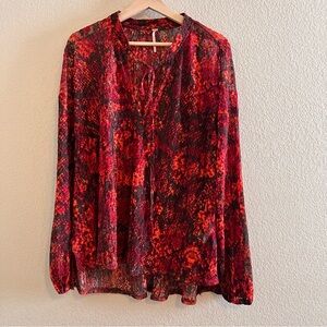 Free People Out for the Night Lace Front Tie Blouse Size Large NWT